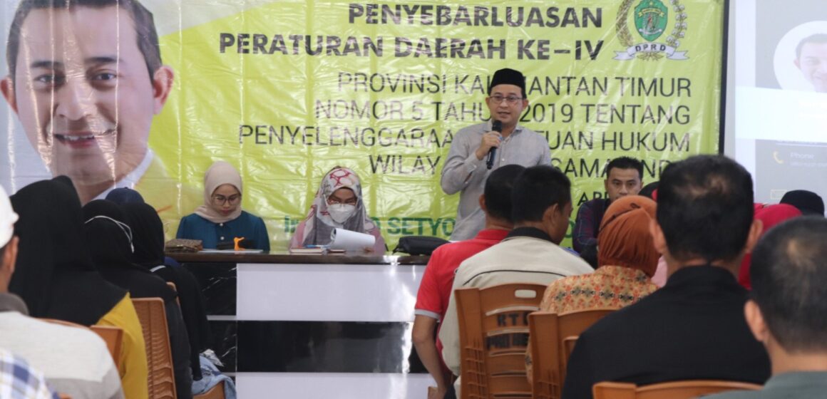 Penyelenggaraan Bantuan Hukum, Anggota DPRD Kaltim Sapto Setyo Pramono melaksanakan Sosialisasi Perda tersebut, Minggu (16/4/2023) di Jl Ir Sutami Samarinda