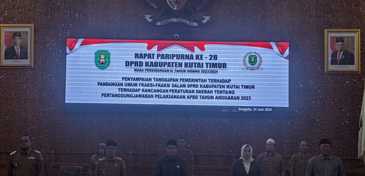 DPRD menggelar Rapat Paripurna ke-28 di Ruang Sidang Utama DPRD Kutim, masa persidangan III tahun sidang 2023/2024