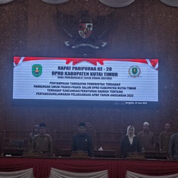 DPRD menggelar Rapat Paripurna ke-28 di Ruang Sidang Utama DPRD Kutim, masa persidangan III tahun sidang 2023/2024